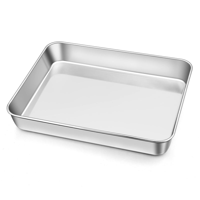 Homikit Small Oven Tray Stainless Steel TrayBake Cake Tin Rectangle Baking Tray Deep Rimmed Baking Sheet Pan Ideal for CakeLasagneBrownie 266x202x5cm Brushed Finish  Dishwasher Safe