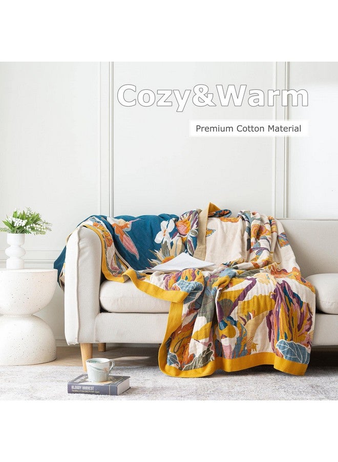 LUTBM Boho Throw Blanket for Bed 100% Cotton Ultra Soft Rustic Quilt Floral Printed Farmhouse Decor Summer Bed Blankets,98"×98" All Season Rustic Throw for Sofa Couch Chair  - Image 3