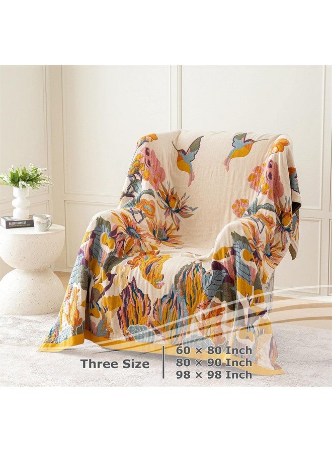 LUTBM Boho Throw Blanket for Bed 100% Cotton Ultra Soft Rustic Quilt Floral Printed Farmhouse Decor Summer Bed Blankets,98"×98" All Season Rustic Throw for Sofa Couch Chair  - Image 4