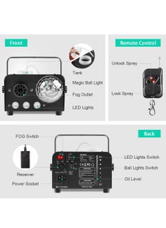 XiuWoo Fog Machine Special Effect Machine with 3 Color LED Lights and Disco Ball Light, Wireless Remote Control, 600W Power and 2300 CFM Fog Output, Perfect for Parties, Clubs, Stage  - Image 4