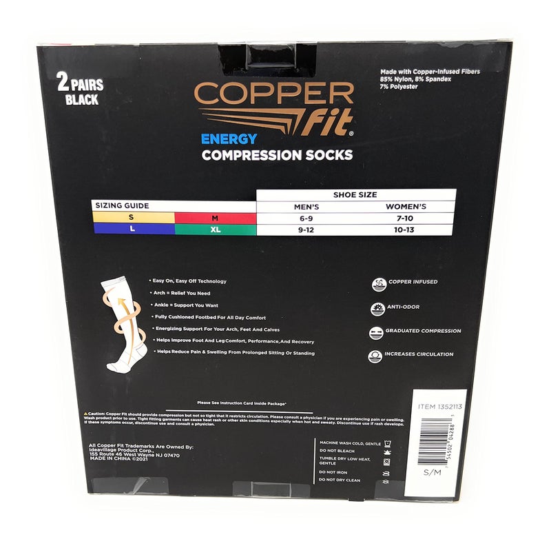 Copper Fit Unisex Compression Sock, Choose Size and Pairs (2, Large/X-Large), Black - Image 2