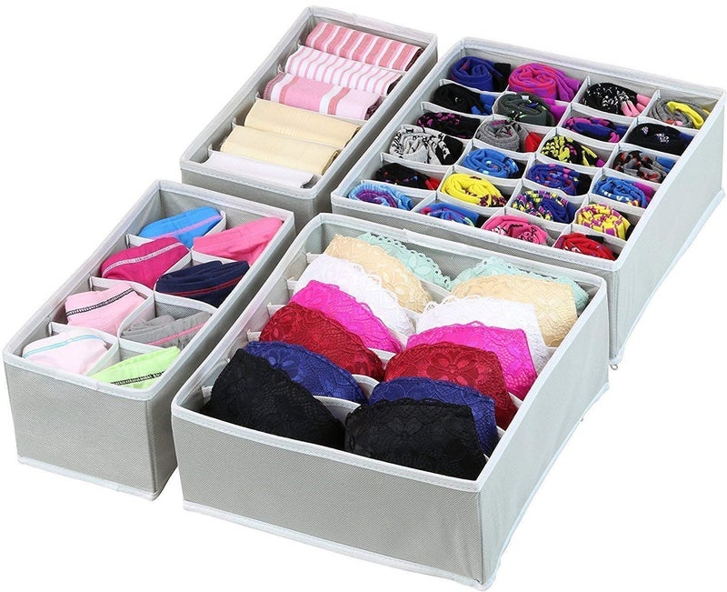 Styleys Non Woven Clothing Storage Box Closet Dresser Drawer Organizer Cube Basket Bins Containers Divider Organiser For Bra Panty Socks Tie Underwear Innerwear Scarf,Set Of 4(Grey-S1014) - Image 1