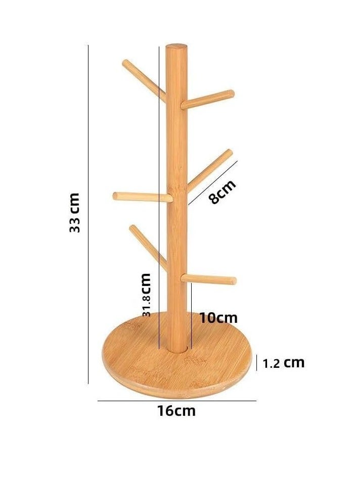 Coffee Mug Holder, Bamboo Mug Tree with Thicker Base Coffee Cup Mug Stand for Counter, Mug Rack Ear Headset Stand with 6 Hooks - Image 4