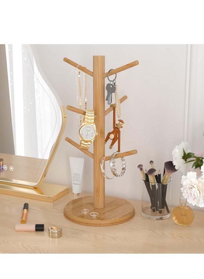 Coffee Mug Holder, Bamboo Mug Tree with Thicker Base Coffee Cup Mug Stand for Counter, Mug Rack Ear Headset Stand with 6 Hooks - Image 3