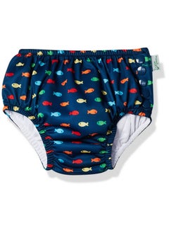 green sprouts i Play Boys Reusable Absorbent Baby Swim Diapers Navy Fish Geo 6 Months  - Image 1