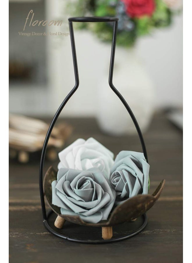 Artificial Flowers 25 Pieces Real Looking Silver Grey Foam Fake Roses With Stems For Diy Wedding Bouquets Bridal Shower Centerpieces Floral Arrangements Party Tables Home Decorations - Image 3