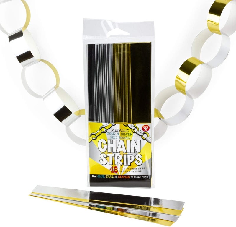 Hygloss Products Super Chain Strips 1" x 8" 48 Metallic Gold & Silver Board, Gold and Silver - Image 1