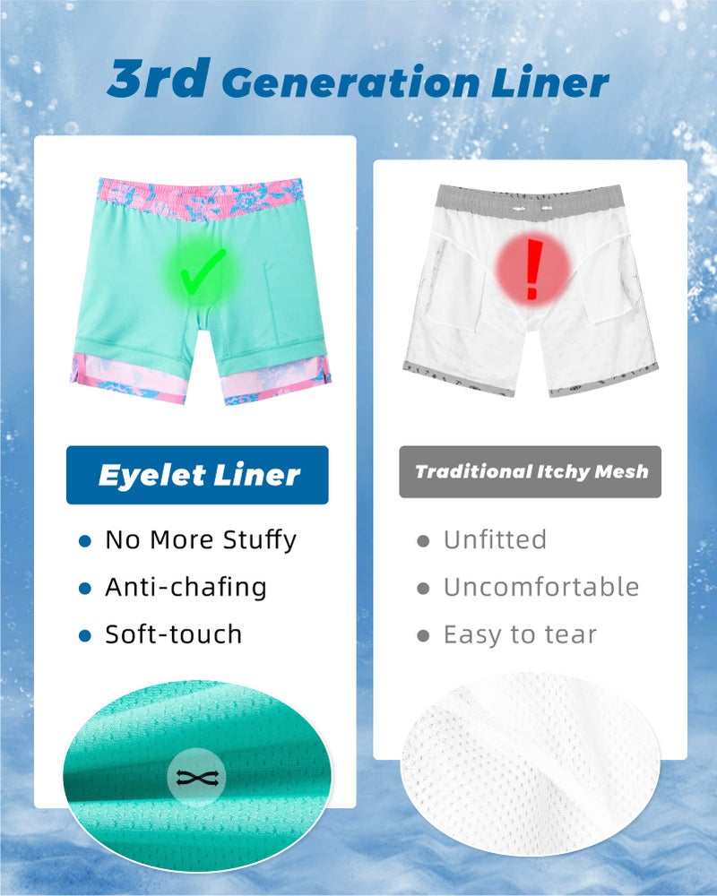 SURF CUZ Mens Swim Trunks with Compression Liner Quick Dry Swim Shorts 7" Swimming Trunks Stretch Zipper Pockets Pink Blue Turtles Medium - Image 5