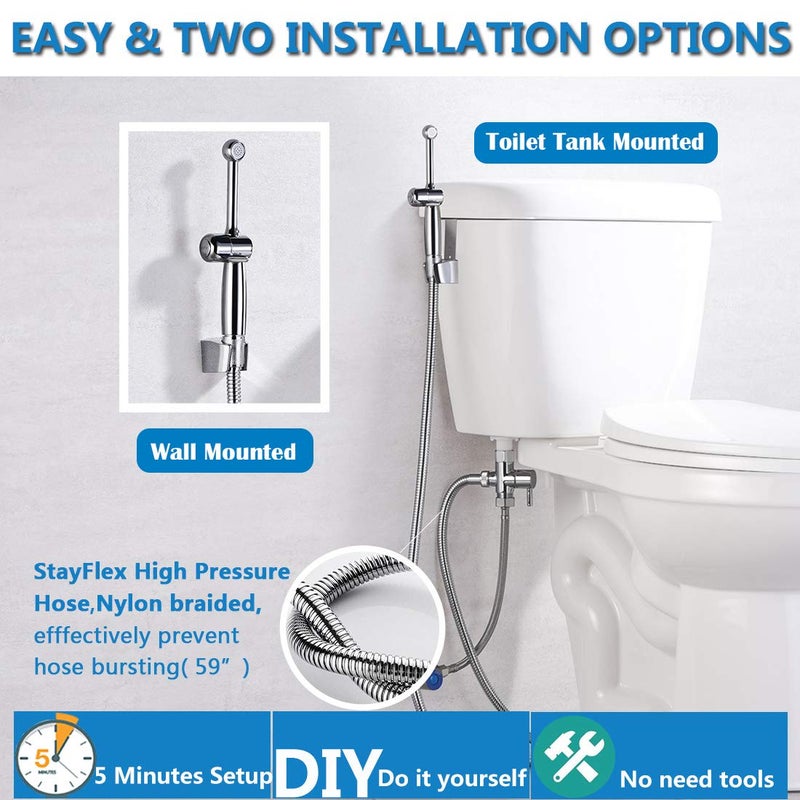 Uvish Handheld Bidet Sprayer for Toilet, Hand Held Bidet Attachment, Cloth Diaper Toilet Sprayer Brass 7.9" Bidet Wand, Adjustable Water Jet Spray for Toilet with Backflow Preventer, Chrome - Image 4
