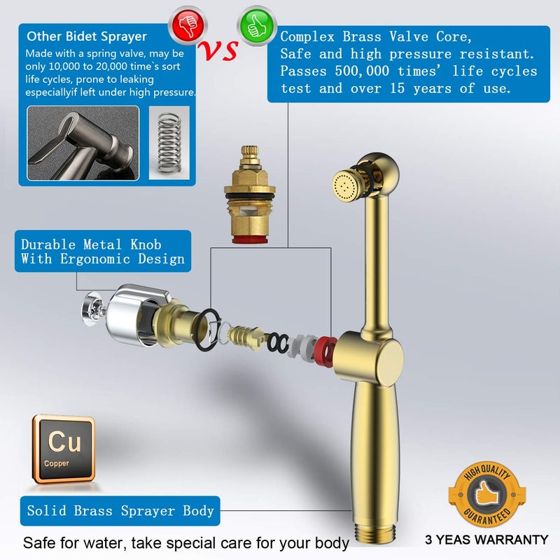 Uvish Handheld Bidet Sprayer for Toilet, Hand Held Bidet Attachment, Cloth Diaper Toilet Sprayer Brass 7.9" Bidet Wand, Adjustable Water Jet Spray for Toilet with Backflow Preventer, Chrome - Image 5