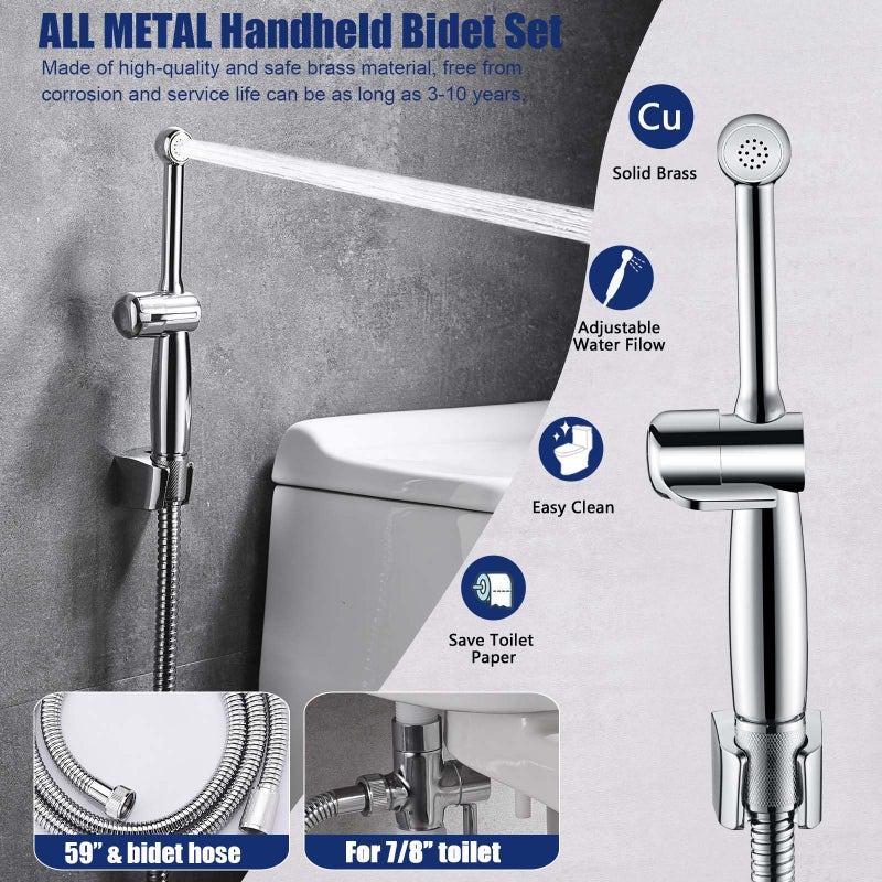 Uvish Handheld Bidet Sprayer for Toilet, Hand Held Bidet Attachment, Cloth Diaper Toilet Sprayer Brass 7.9" Bidet Wand, Adjustable Water Jet Spray for Toilet with Backflow Preventer, Chrome - Image 3