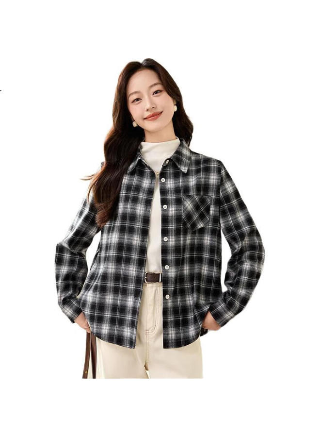 Pincai Plaid Long-Sleeve Shirt For Women, Spring And Autumn Stylish Loose Jacket, Retro Versatile Blouse P143C2009 - Image 1
