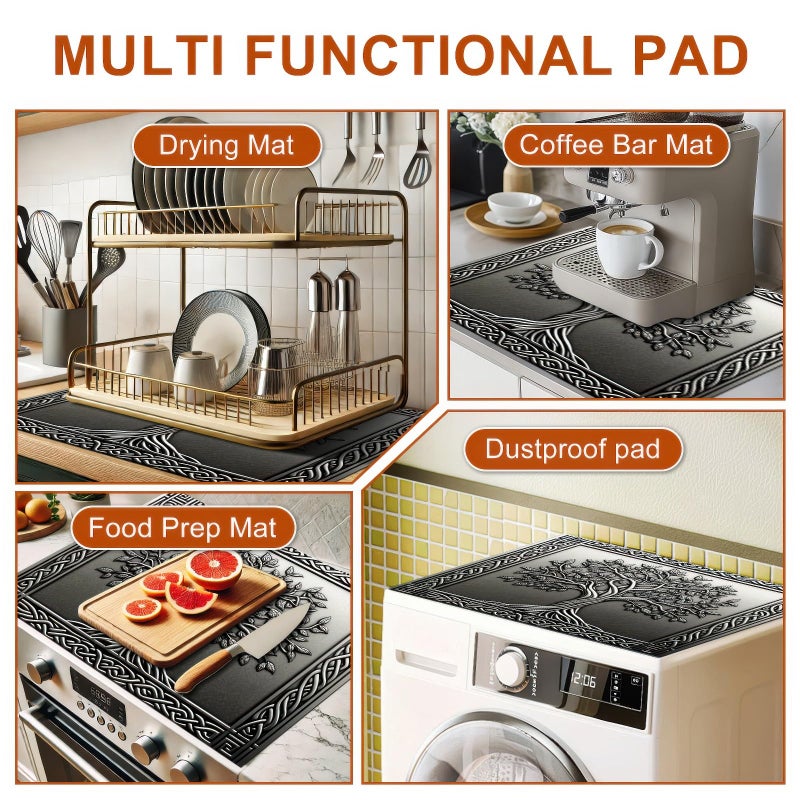 HOMETITUTE Tree Stove Top Covers Pad 28 x 20 inches Silver Tree of Life Kitchen Decorations Dish Drying Mat Coffee Bar Mats Kitchen Decor Absorbent Pad Fit Coffee Maker Machine Dish Drying - Image 2