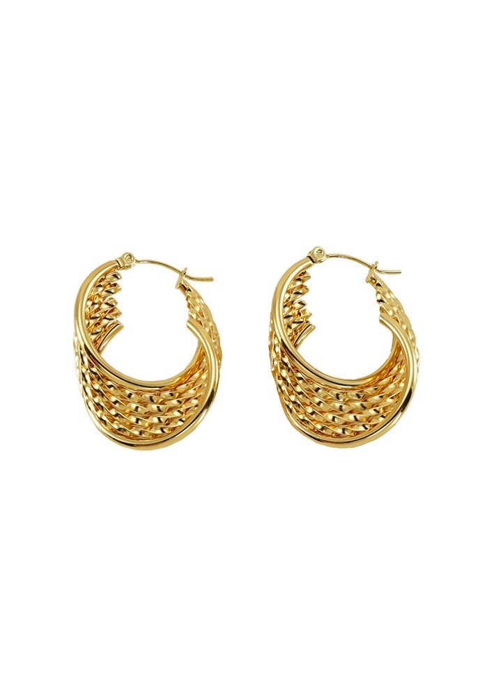 AMETOER 18K Gold Plated Stainless Steel Multi-Layer Irregular Vintage French Style Earrings - High-End Niche Ear Accessories for Fashion Lovers - Image 1