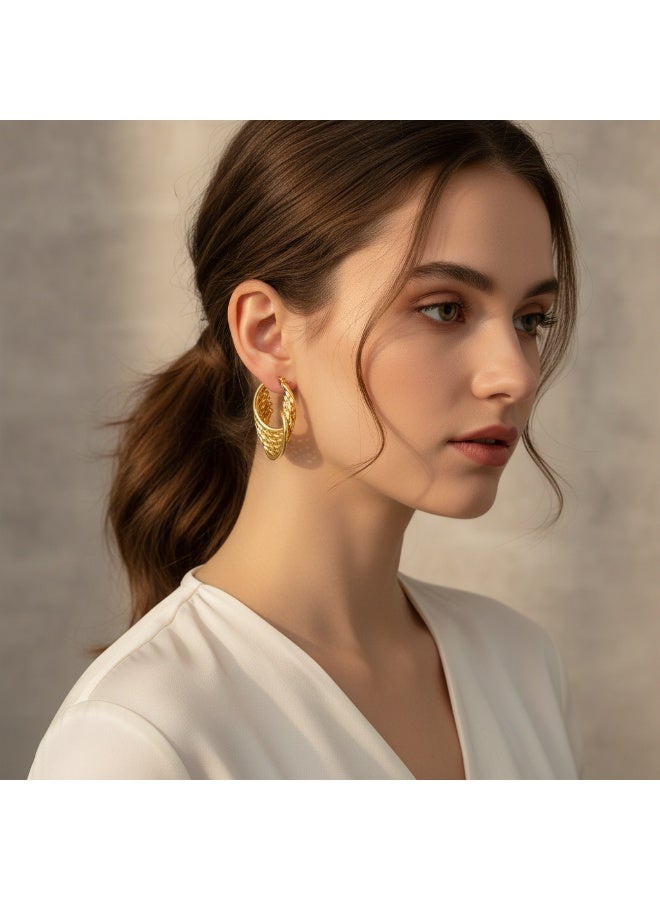 AMETOER 18K Gold Plated Stainless Steel Multi-Layer Irregular Vintage French Style Earrings - High-End Niche Ear Accessories for Fashion Lovers - Image 2