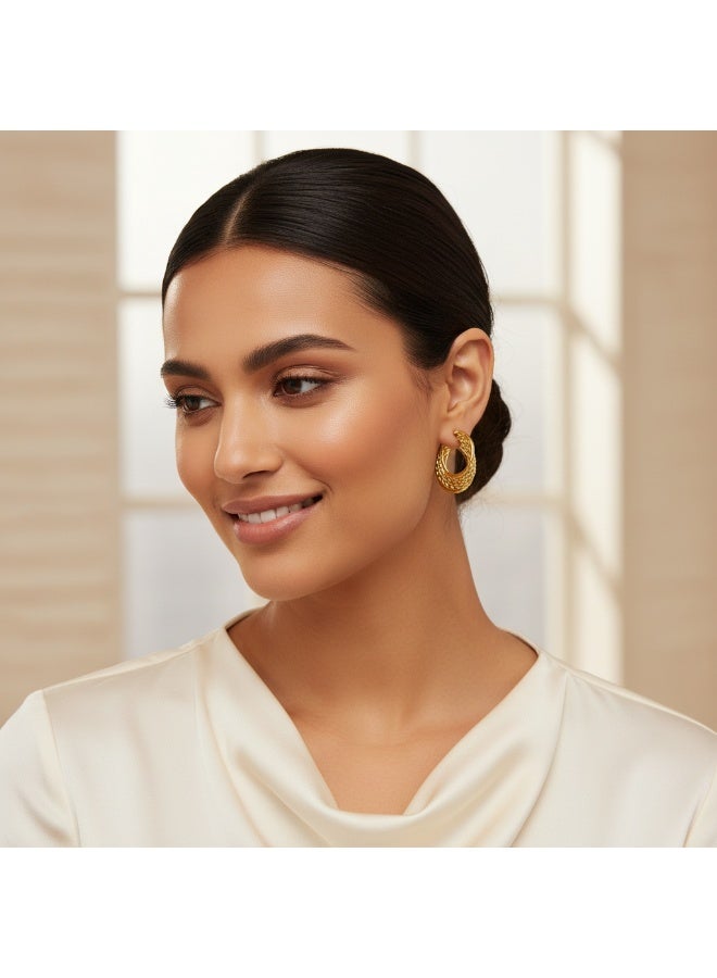 AMETOER 18K Gold Plated Stainless Steel Multi-Layer Irregular Vintage French Style Earrings - High-End Niche Ear Accessories for Fashion Lovers - Image 3