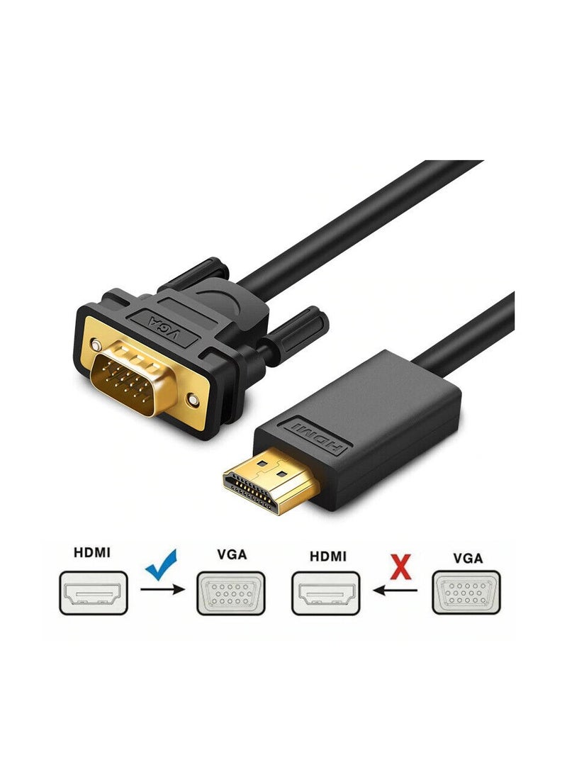 HDMI HDMI To VGA D-SUB Male Video Adapter Cable Lead For PC Computer Monitor Black 1.5 meter  - Image 1