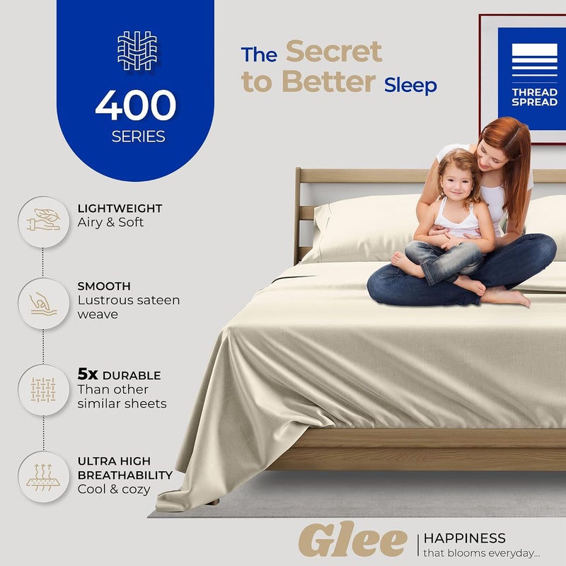 THREAD SPREAD Egyptian Cotton Sheets California King Size - Luxury 400 Thread Count Cotton Sheets (4 PC, Ivory), Silky Soft, Cooling, Sateen Weave, 16" Deep Pocket Long Staple Hotel Bedding Set - Image 5