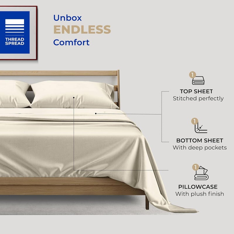 THREAD SPREAD Egyptian Cotton Sheets California King Size - Luxury 400 Thread Count Cotton Sheets (4 PC, Ivory), Silky Soft, Cooling, Sateen Weave, 16" Deep Pocket Long Staple Hotel Bedding Set - Image 3