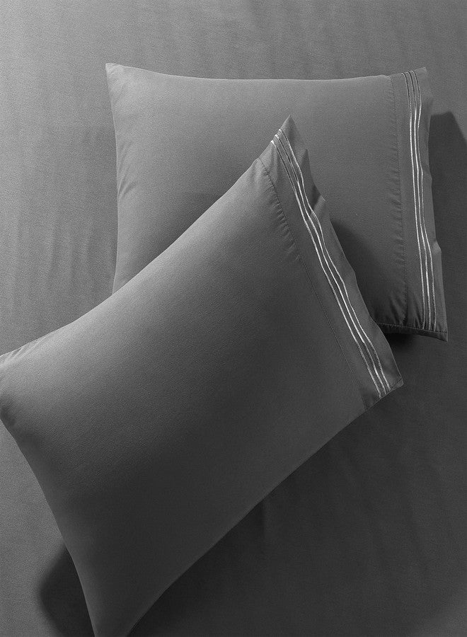 Pure Bedding ملاءات سرير بيور بيدينج - طقم ملاءات كينج [6 قطع، رمادي داكن] - فخامة فندقية، مايكروفايبر مصقول 1800 - ناعم ومسامي - ملاءة مثبتة بجيب عميق، ملاءة مسطحة، أغطية وسائد - Image 2