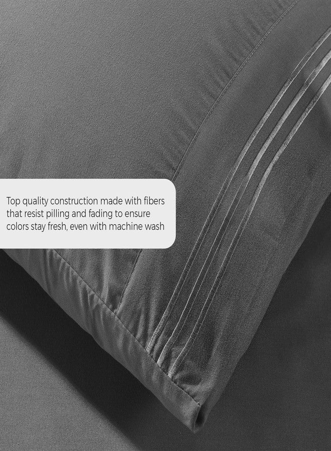 Pure Bedding ملاءات سرير بيور بيدينج - طقم ملاءات كينج [6 قطع، رمادي داكن] - فخامة فندقية، مايكروفايبر مصقول 1800 - ناعم ومسامي - ملاءة مثبتة بجيب عميق، ملاءة مسطحة، أغطية وسائد - Image 3