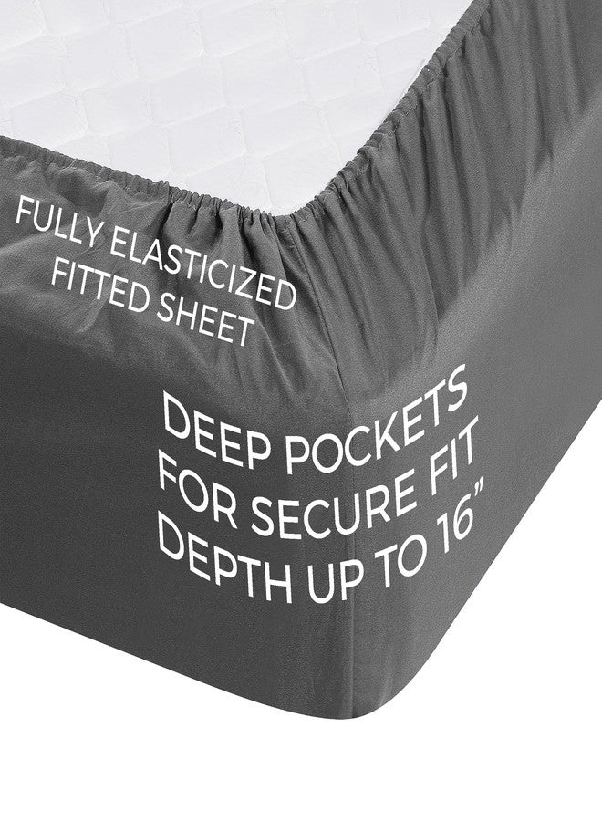 Pure Bedding ملاءات سرير بيور بيدينج - طقم ملاءات كينج [6 قطع، رمادي داكن] - فخامة فندقية، مايكروفايبر مصقول 1800 - ناعم ومسامي - ملاءة مثبتة بجيب عميق، ملاءة مسطحة، أغطية وسائد - Image 4