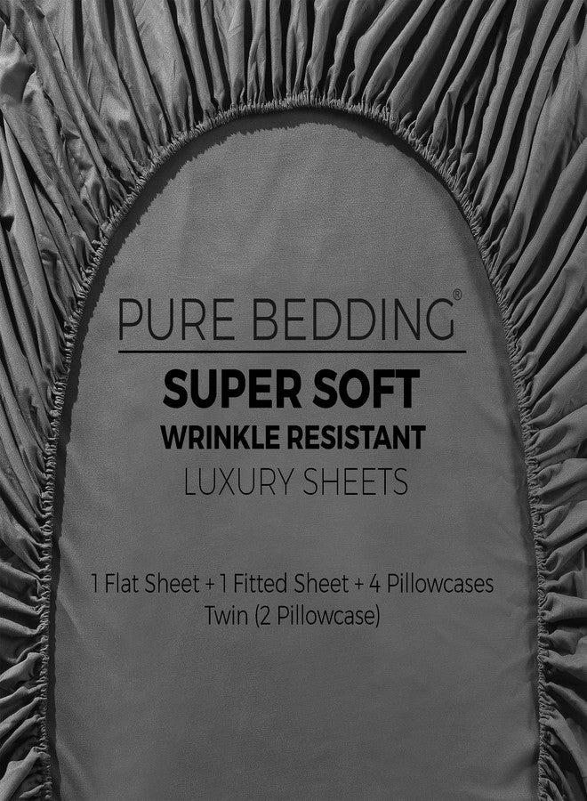 Pure Bedding ملاءات سرير بيور بيدينج - طقم ملاءات كينج [6 قطع، رمادي داكن] - فخامة فندقية، مايكروفايبر مصقول 1800 - ناعم ومسامي - ملاءة مثبتة بجيب عميق، ملاءة مسطحة، أغطية وسائد - Image 5