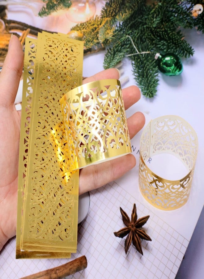Honbay 50PCS Foil Paper Napkin Rings Holder Laser Cut Hollow Napkin Bands Disposable Napkin Holders for Wedding Party Events Hotel Table Decor - Image 3