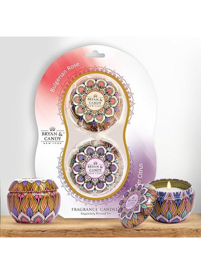 مجموعة هدايا ديوالي، شمعتان معطرتان (اللافندر والحمضيات والورد البلغاري) - Image 2