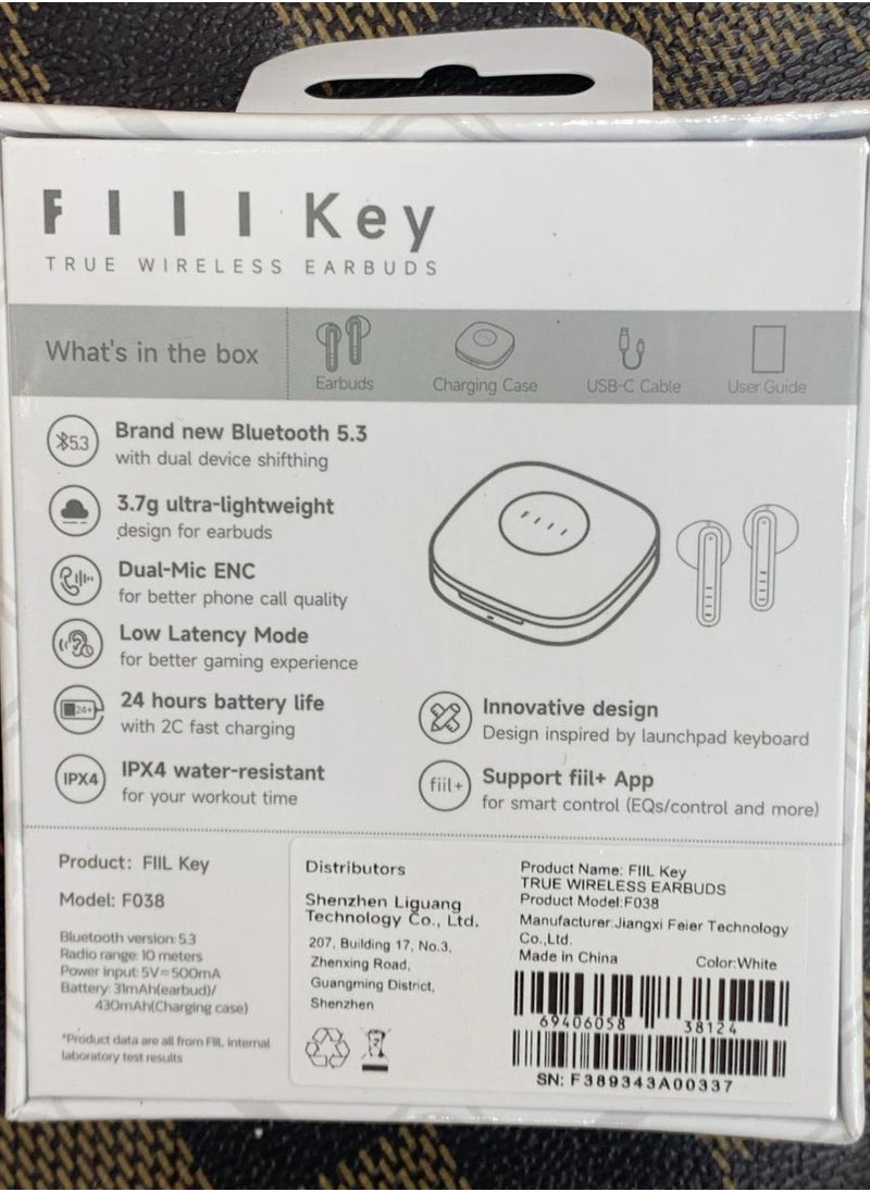 FIIL Key TWS Wireless Bluetooth 5.3 Earphone purre cloction earbuds White GLOBAL version 2024