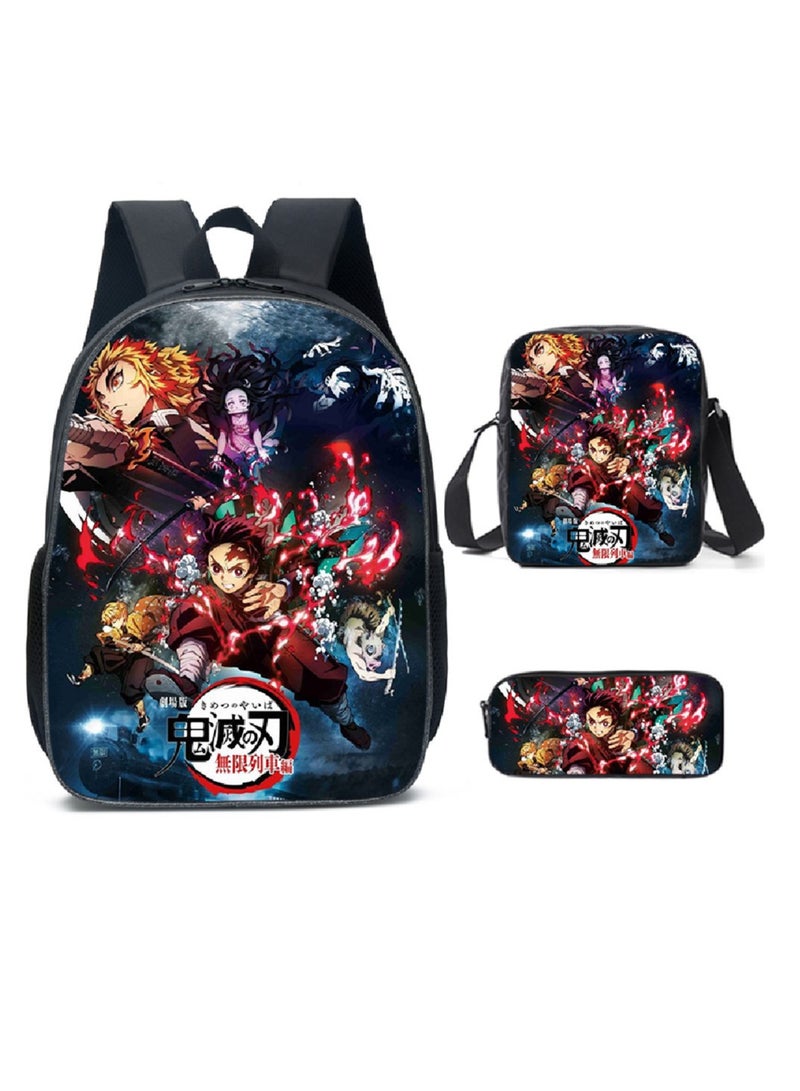 Demon Slayer 3-Piece School Bag Nylon Shoulder Bag - Image 1