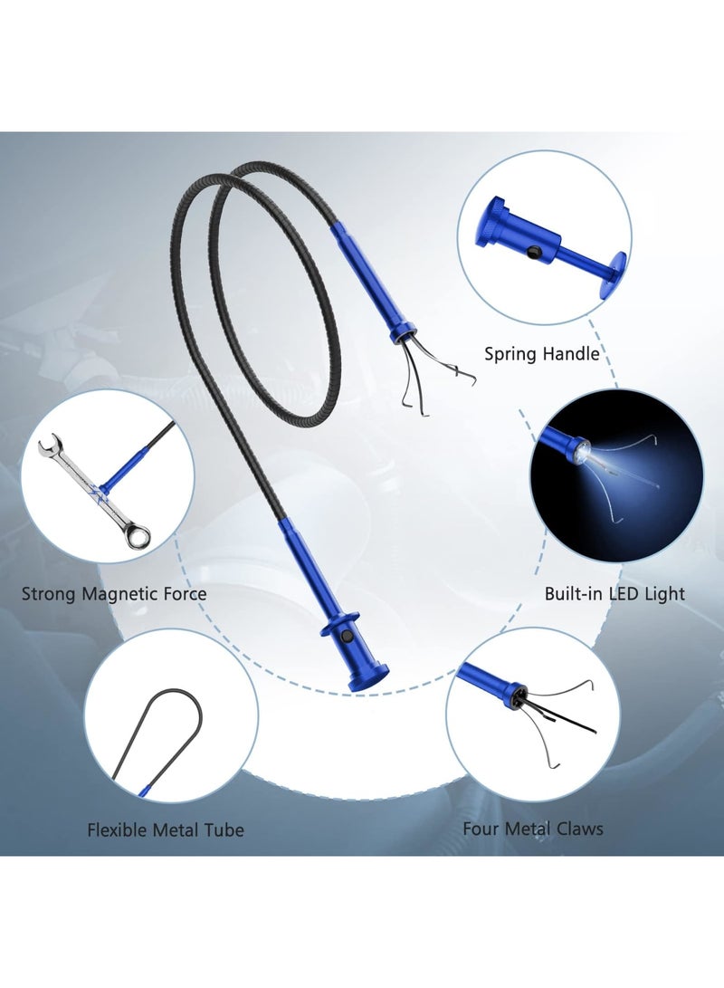 SYOSI Grabber Tool Magnetic Four-Claw Picker, Bendable Hose Reacher Pickup Sweeper with LED Light Battery, Flexible Long Handy Reaching Assist Tool for Litter Pick/Home Sink/Drain, Blue (28.34in) - Image 3