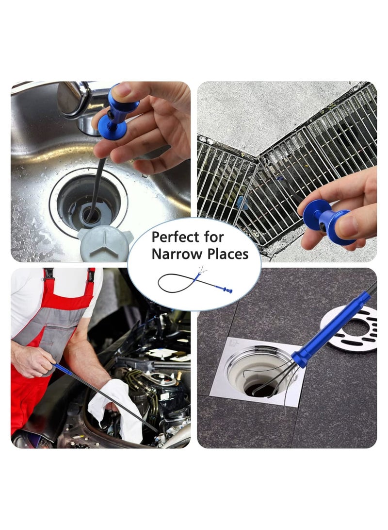 SYOSI Grabber Tool Magnetic Four-Claw Picker, Bendable Hose Reacher Pickup Sweeper with LED Light Battery, Flexible Long Handy Reaching Assist Tool for Litter Pick/Home Sink/Drain, Blue (28.34in) - Image 5