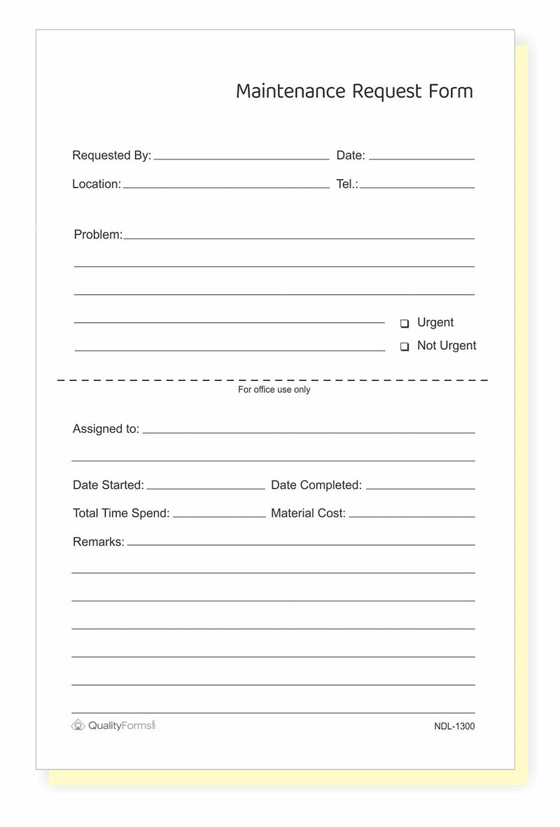 NextDayLabels Maintenance Request Forms 2 Part NCR Carbonless 512 x 812 100 Sets Made in The USA