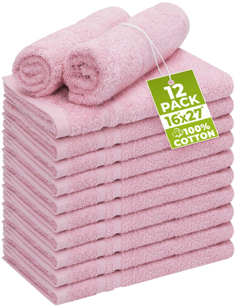 Utopia Towels Cotton Bleach Proof Salon Towel 16 by 27 inches, Bleach Safe Gym 100% Cotton Hand Towel, 12 Pack, Pink - Image 1