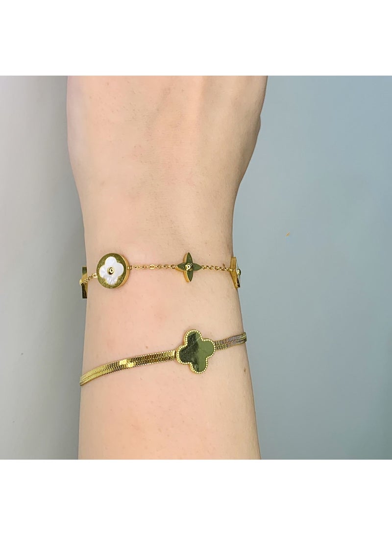 Julia Store 18K Gold Plated Stainless Steel Love Trendy Luxury Lucky Blossom Link Clover Bracelet for Women Bracelets Jewelry Gifts for Women - Mother Of Pearl - Image 3