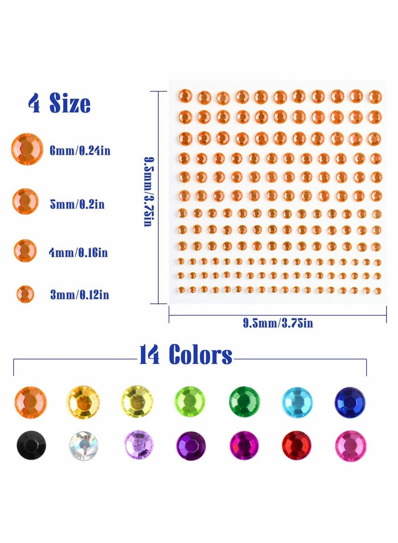 4 Size 14 Sheets Crystal Gem Stickers Crystal Rhinestone Stickers Self-Adhesive Bling Jewels Sticker for Face Eyes Nails Body Makeup Festival Kids DIY Craft Cards Embellishment Diamond Decorations