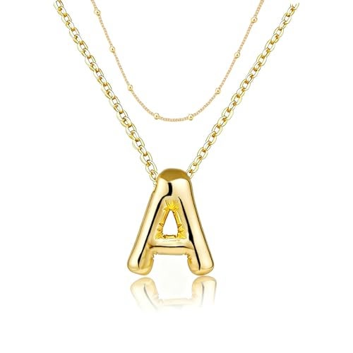 PANSHI Gold Initial Necklaces for Teens Women, Teen Gifts Trendy Layered Bubble Letter Choker Necklace Jewelry Birthday Gifts for Teens Women Teenage A. - Image 2