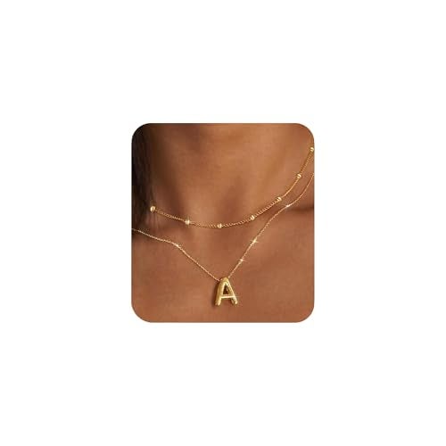 PANSHI Gold Initial Necklaces for Teens Women, Teen Gifts Trendy Layered Bubble Letter Choker Necklace Jewelry Birthday Gifts for Teens Women Teenage A. - Image 1