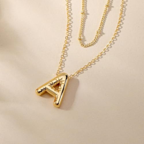 PANSHI Gold Initial Necklaces for Teens Women, Teen Gifts Trendy Layered Bubble Letter Choker Necklace Jewelry Birthday Gifts for Teens Women Teenage A. - Image 5