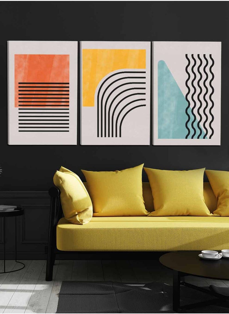LOWHA Set Of 3 Framed Canvas Wall Arts Stretched Over Wooden Frame, Colorful Abstract Paintings, For Home, Living Room, Office Decor  - Image 1