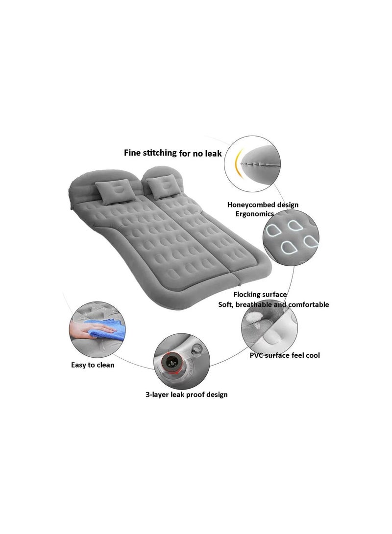 Inflatable Thickened Car Air Bed with Electric Air Pump Flocking Surface Portable Sleeping Pad for Travel Camping Upgraded Version SUV Air Mattress Camping Bed Cushion Pillow - Grey - Image 4