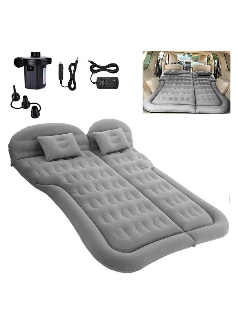 Inflatable Thickened Car Air Bed with Electric Air Pump Flocking Surface Portable Sleeping Pad for Travel Camping Upgraded Version SUV Air Mattress Camping Bed Cushion Pillow - Grey - Image 1