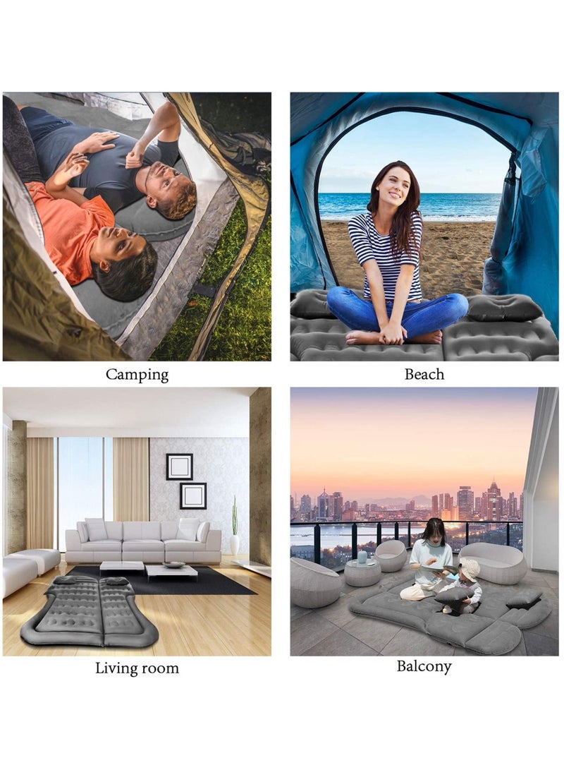 Inflatable Thickened Car Air Bed with Electric Air Pump Flocking Surface Portable Sleeping Pad for Travel Camping Upgraded Version SUV Air Mattress Camping Bed Cushion Pillow - Grey - Image 5