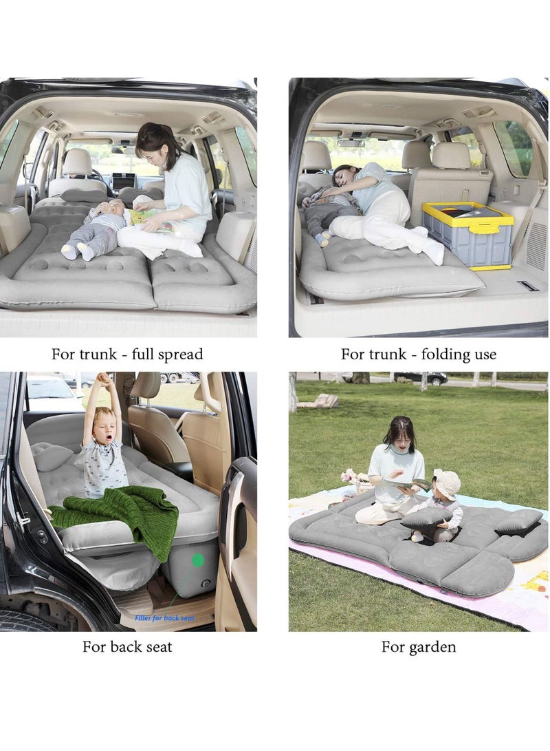 Inflatable Thickened Car Air Bed with Electric Air Pump Flocking Surface Portable Sleeping Pad for Travel Camping Upgraded Version SUV Air Mattress Camping Bed Cushion Pillow - Grey - Image 3