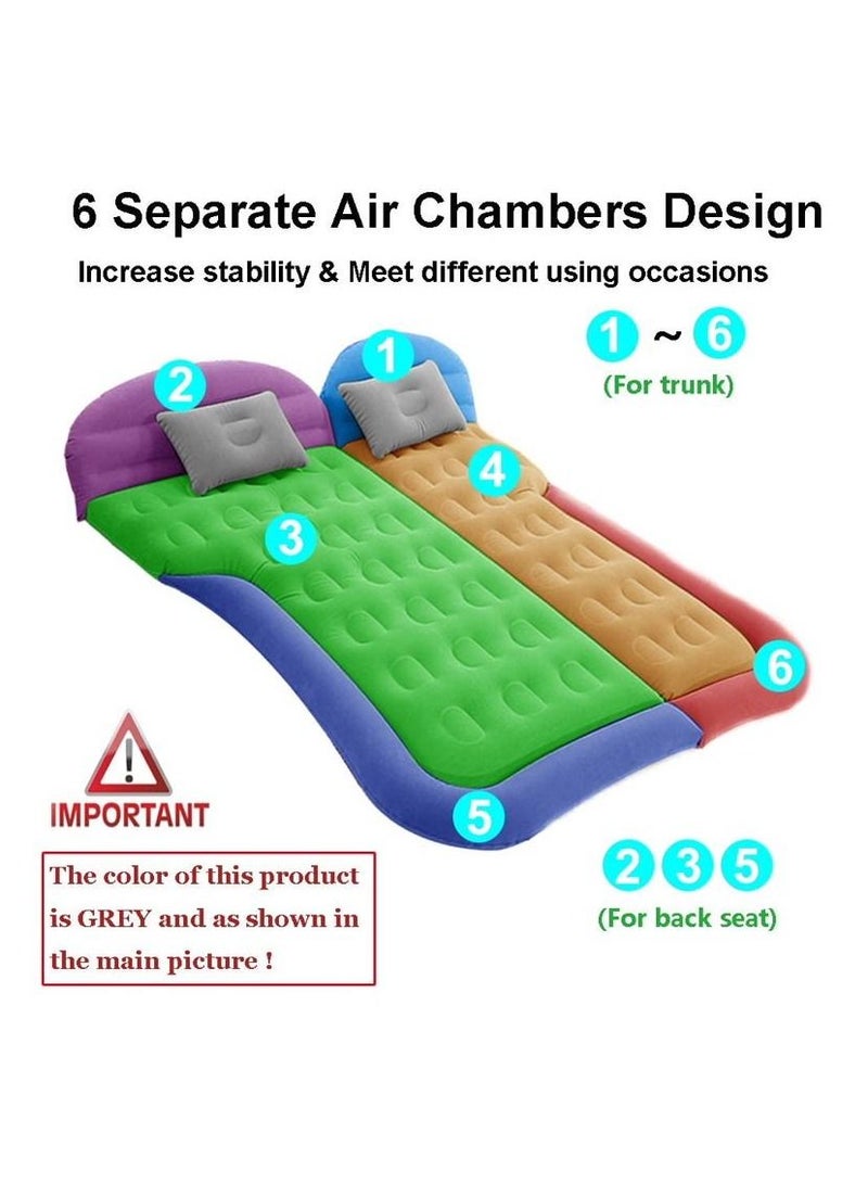 Inflatable Thickened Car Air Bed with Electric Air Pump Flocking Surface Portable Sleeping Pad for Travel Camping Upgraded Version SUV Air Mattress Camping Bed Cushion Pillow - Grey - Image 2
