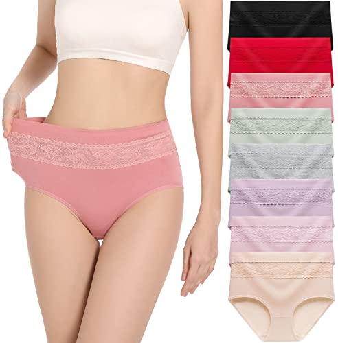 HAVVIS Women's Briefs Underwear Cotton High Waist Tummy Control Panties Rose Jacquard Ladies Panty Multipack (Brief 05-8 Pack - Assorted Colors, Large) - Image 1