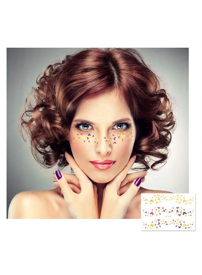 Konsait 7sheets Face Tattoo Sticker Metallic Temporary Transfer Tattoo Waterproof Face Jewel s for Women Girls Make Up Dancer Costume Parties, Shimmer Glitter Designs Gold Tattoos - Image 4