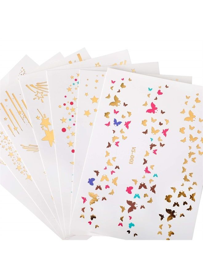 Konsait 7sheets Face Tattoo Sticker Metallic Temporary Transfer Tattoo Waterproof Face Jewel s for Women Girls Make Up Dancer Costume Parties, Shimmer Glitter Designs Gold Tattoos - Image 3