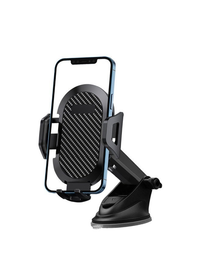 Carbon Fiber Car Phone Holder - Long Arm Suction Cup Mount - 360° Rotation, Telescopic Arm, Universal Compatibility - Black - Image 1